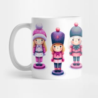 Offset Colorful Trio of Christmas Nutcracker Dolls - Pink, Purple, and White Mug